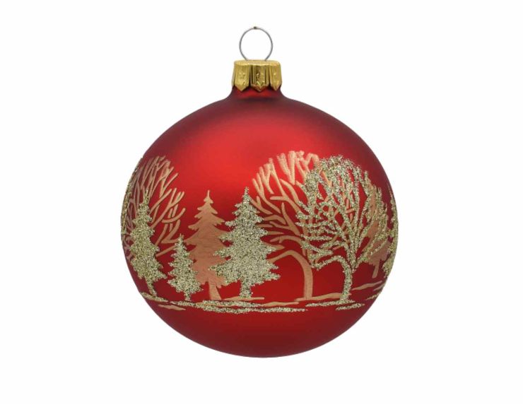 Boule de Noël rouge forêt dorée 8 cm