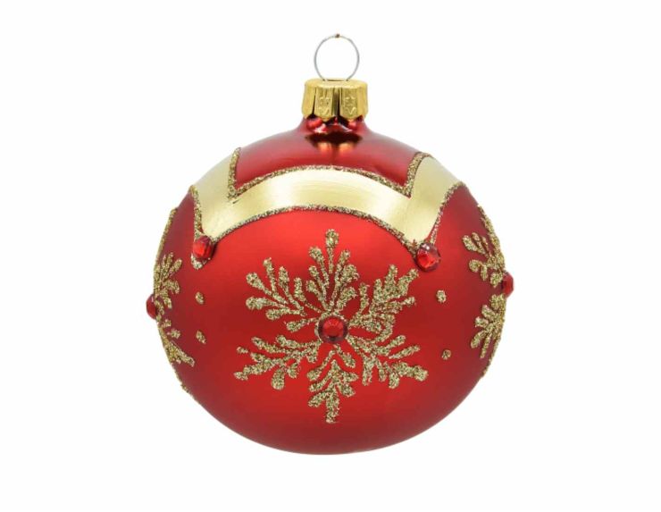 Boule de Noël rouge flocon doré 8 cm