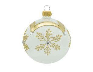 Boule de Noël blanche flocon doré 8 cm