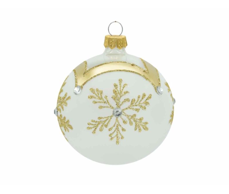 Boule de Noël blanche flocon doré 8 cm