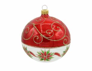 Boule de Noël rouge blanc Poinsettia verre 8 cm