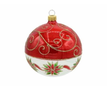 Boule de Noël rouge blanc Poinsettia verre 8 cm