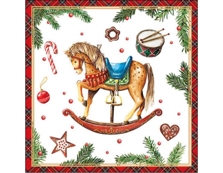 Serviettes de Noël cheval à bascule 33cm