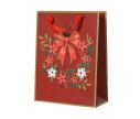 Voir la slide Sac cadeau Noël fond rouge couronne poinsettia dorée nœud anses ruban H32cm