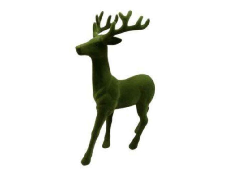 Décoration cerf velours vert kaki H 46 cm