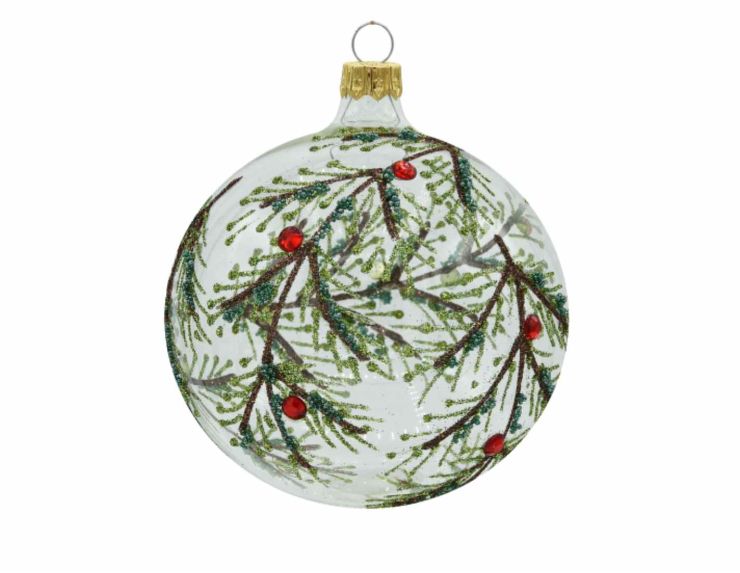 Boule de Noël branches baies verre 8 cm