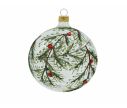 Voir la slide Boule de Noël transparente verre branches vertes pailletées baies rouges D8cm