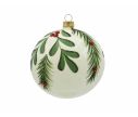Voir la slide Boule de Noël crème brillante verre feuillage vert pailleté baies rouges D8cm