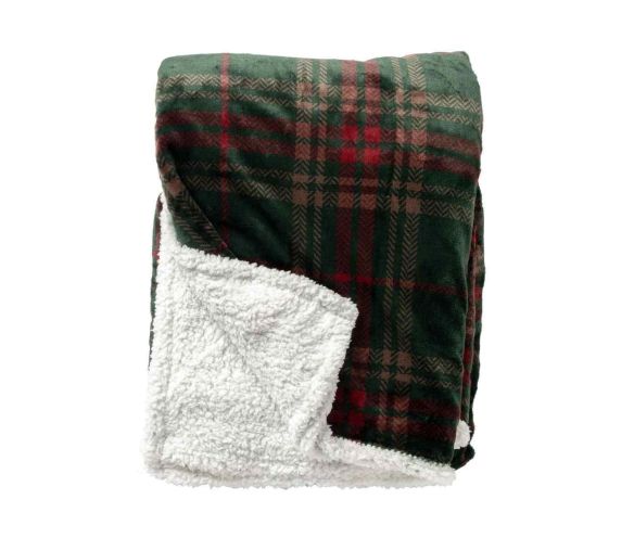 Plaid de Noël tartan vert rouge velours recto sherpa blanc verso 150x200cm - Lilosquare