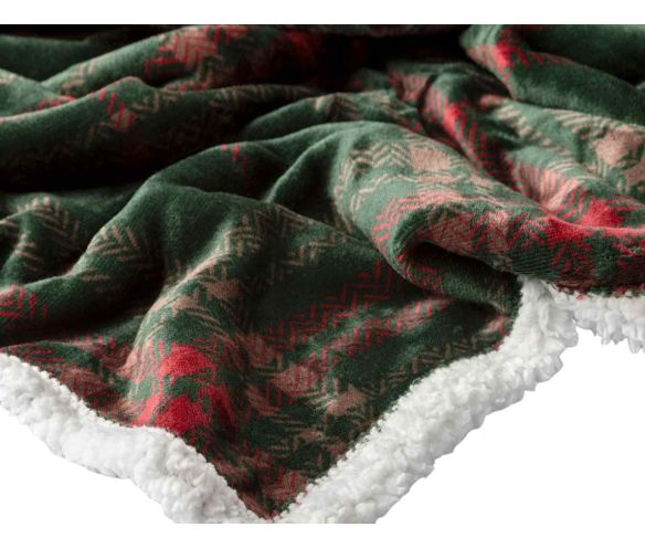 Plaid de Noël tartan vert rouge velours recto sherpa blanc verso 150x200cm - Lilosquare