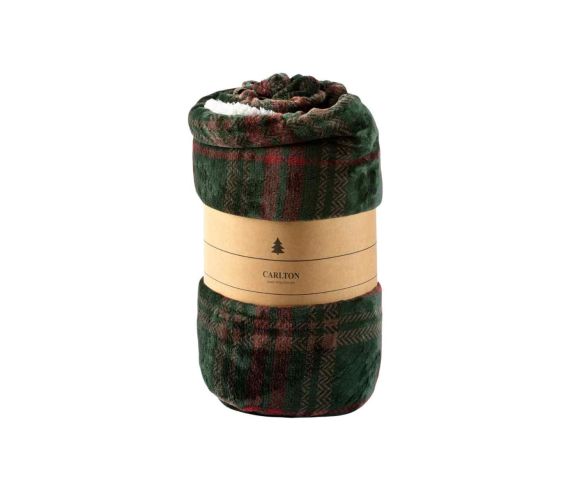 Plaid de Noël tartan vert rouge velours recto sherpa blanc verso 150x200cm - Lilosquare