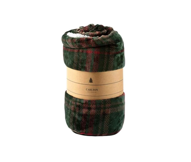 Plaid de Noël tartan vert rouge velours recto sherpa blanc verso 150x200cm - Lilosquare