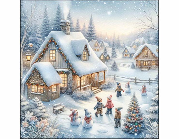 Serviettes village enneigé 33x33 cm