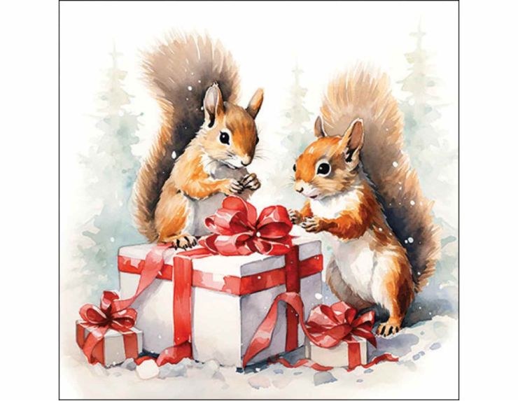 Serviettes de Noël écureuils 33x33 cm