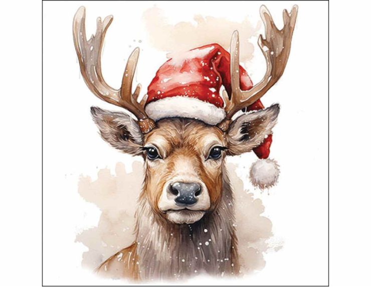 Serviettes cerf de Noël 33x33 cm