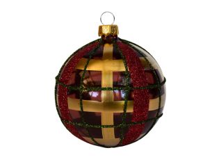 Boule de Noël tartan cappuccino doré 8 cm