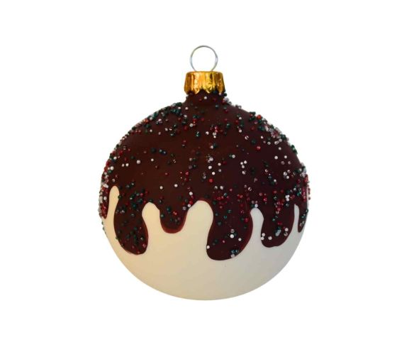Boule de Noël blanche chocolat verre 8 cm