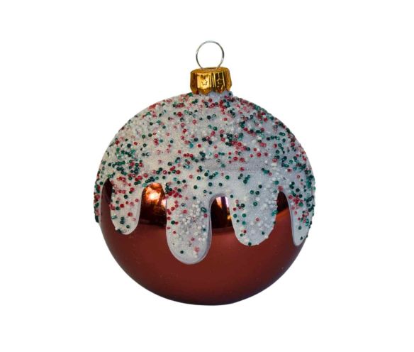 Boule de Noël marron glaçage verre 8 cm