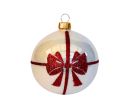Voir la slide Boule de Noël blanche verre nœud rouge pailleté ruban cadeau D8cm