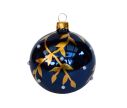 Voir la slide Boule de Noël bleu nuit décorée de feuillage doré et perles nacrées, en verre 8 cm.