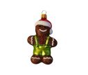 Voir la slide Suspension de Noël en verre soufflé en forme de bonhomme pain d’épices, décorée à la main, hauteur 12 cm.