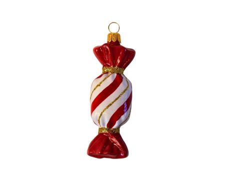 Suspension bonbon rouge blanc or H 13 cm