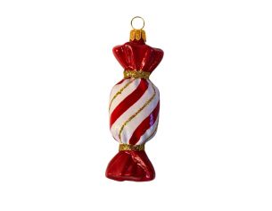 Suspension bonbon rouge blanc or H 13 cm