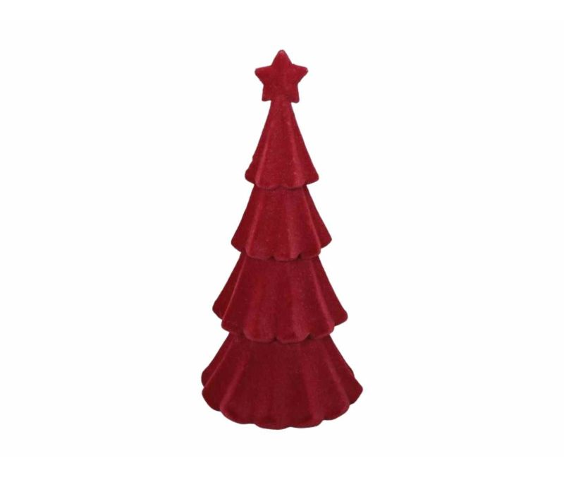 Sapin décoratif H39cm en velours floqué bordeaux, étoile au sommet, finition monochrome douce et mate