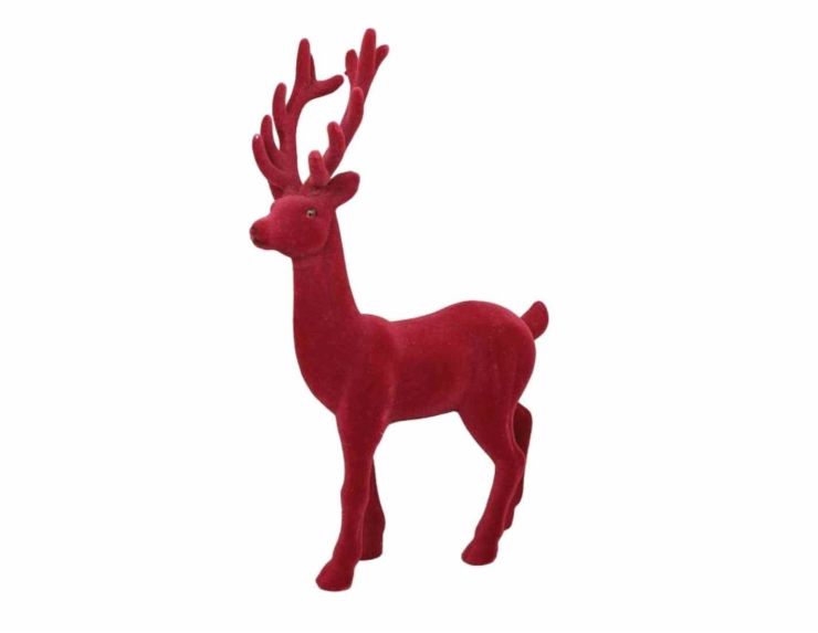 Cerf décoratif bordeaux velours H 37cm