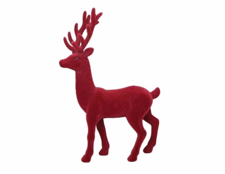 Cerf décoratif bordeaux velours H 37cm