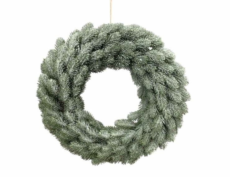 Couronne de Noël artificielle en PE, Ø48 cm, effet enneigé pour une décoration naturelle et festive.