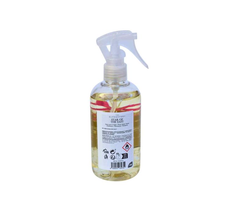 Spray d’ambiance Star of the East 250 ml aux notes de grenade, fleur d’hibiscus et ambre, pour une atmosphère chaleureuse.