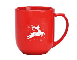 Grand mug porcelaine rouge Noël renne blanc stylisé flocons XL 820ml