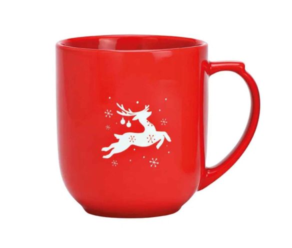 Grand mug porcelaine rouge Noël renne blanc stylisé flocons XL 820ml