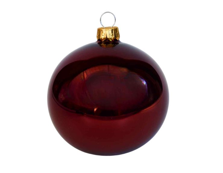 Boule de Noël bordeaux brillante verre D 8cm