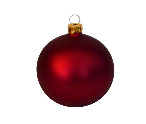 Boule de Noël bordeaux mate verre capsule dorée D8cm