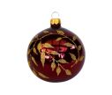 Voir la slide Boule de Noël bordeaux brillante verre branche feuilles dorées pailletées D8cm
