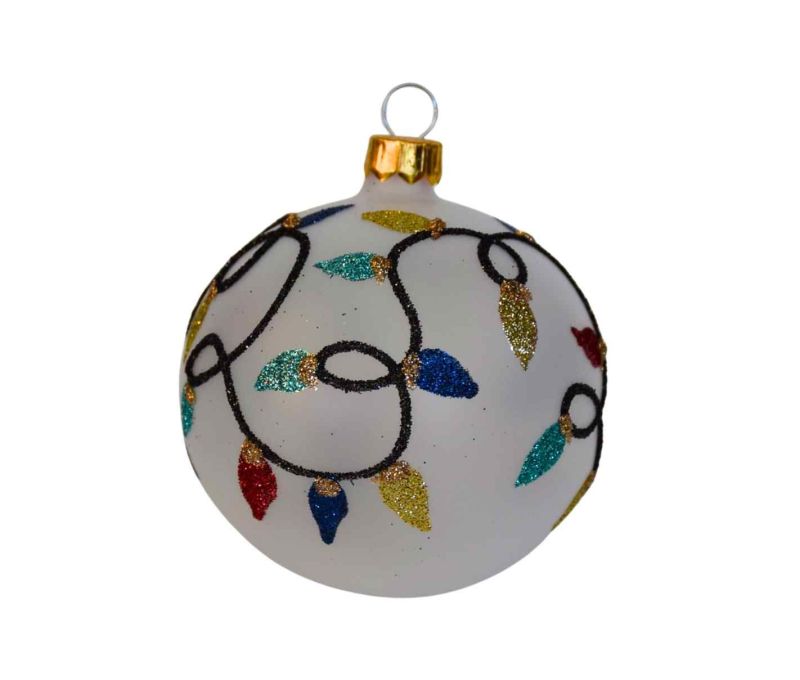Boule de Noël blanche verre guirlande lumineuse multicolore pailletée D8cm