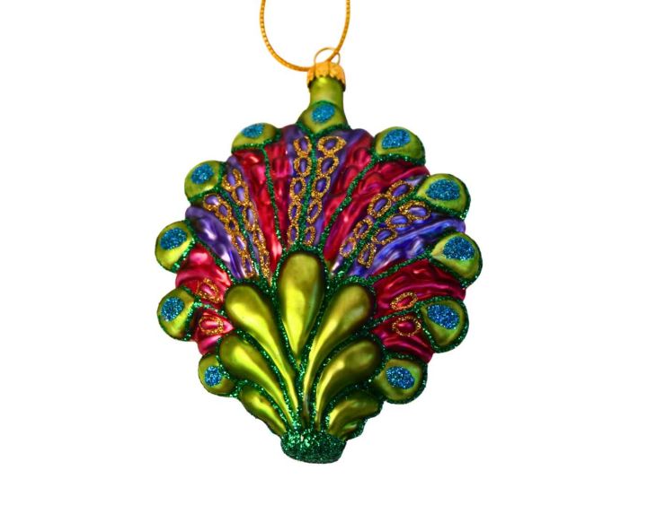 Boule de Noël paon verre soufflé H 11 cm