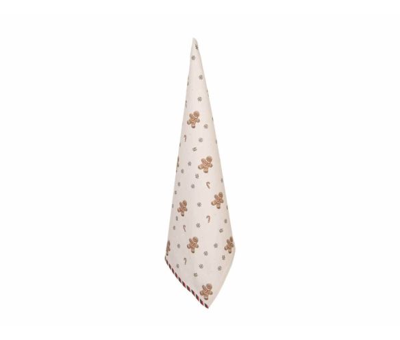 Torchon coton beige motifs bonhommes pain d'épices cannes à sucre flocons 50x70cm