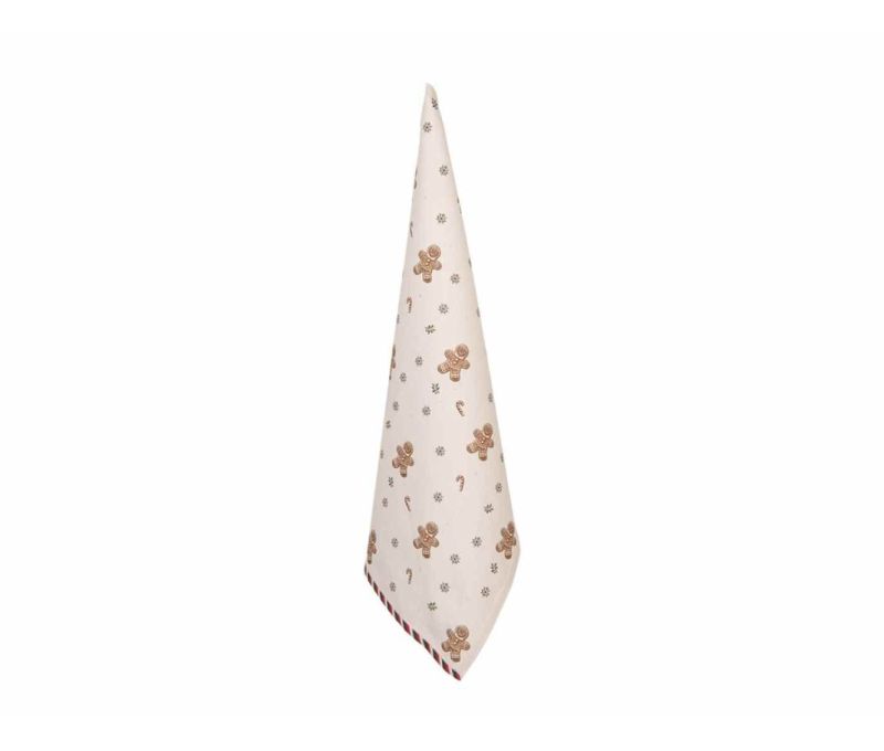 Torchon coton beige motifs bonhommes pain d'épices cannes à sucre flocons 50x70cm