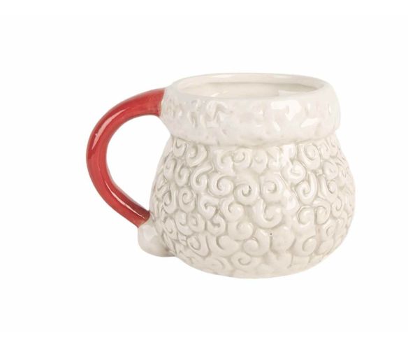 Grand mug céramique Noël visage Père Noël souriant barbe bouclée houx anse rouge 550ml