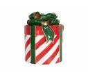 Voir la slide Décoration Noël forme cadeau rayures rouges blanches ruban nœud vert doré H21cm