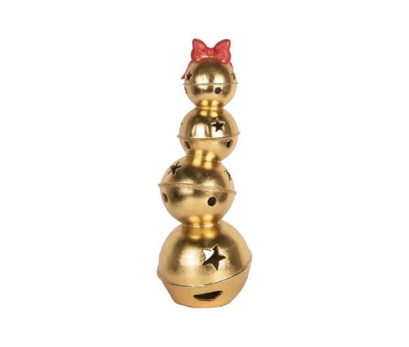 Décoration Noël cloches dorées empilées étoiles nœud rouge scintillant H54cm