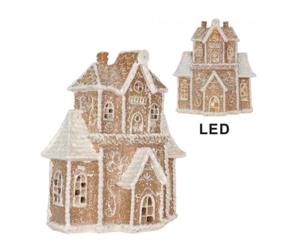 Maison pain d'épices givrée LED glaçage blanc paillettes décors floraux H20cm décoration Noël