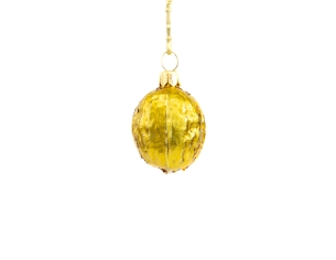 Suspension de noël en verre soufflé en forme de noix dorée. Décorée à la main. hauteur 4cm Suspension de noël en verre soufflé en forme de noix dorée. Décorée à la main. hauteur 4cm