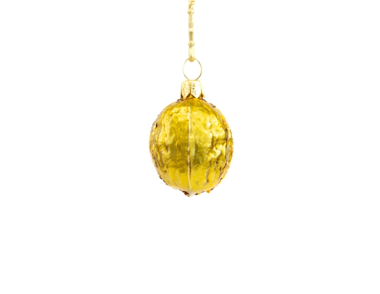 Suspension de noël en verre soufflé en forme de noix dorée. Décorée à la main. hauteur 4cm Suspension de noël en verre soufflé en forme de noix dorée. Décorée à la main. hauteur 4cm
