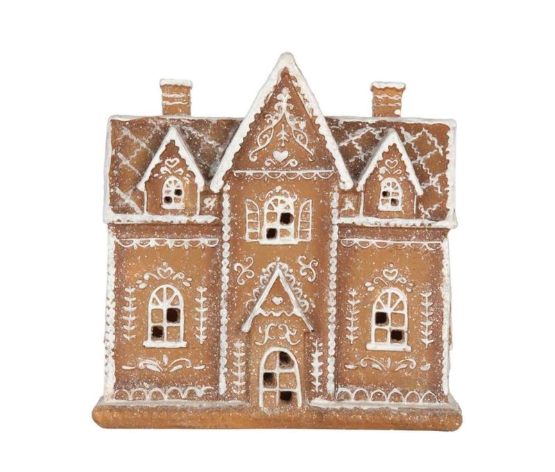 Maison pain d'épices décorative LED givrée enneigée détails blancs H20cm décoration Noël