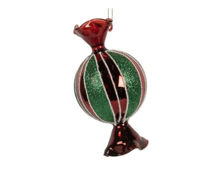 Suspension bonbon rouge vert verre H 12 cm