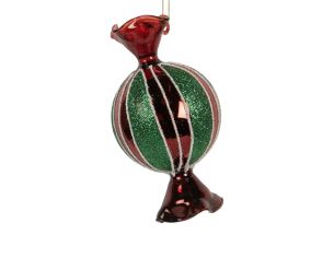 Suspension bonbon rouge vert verre H 12 cm